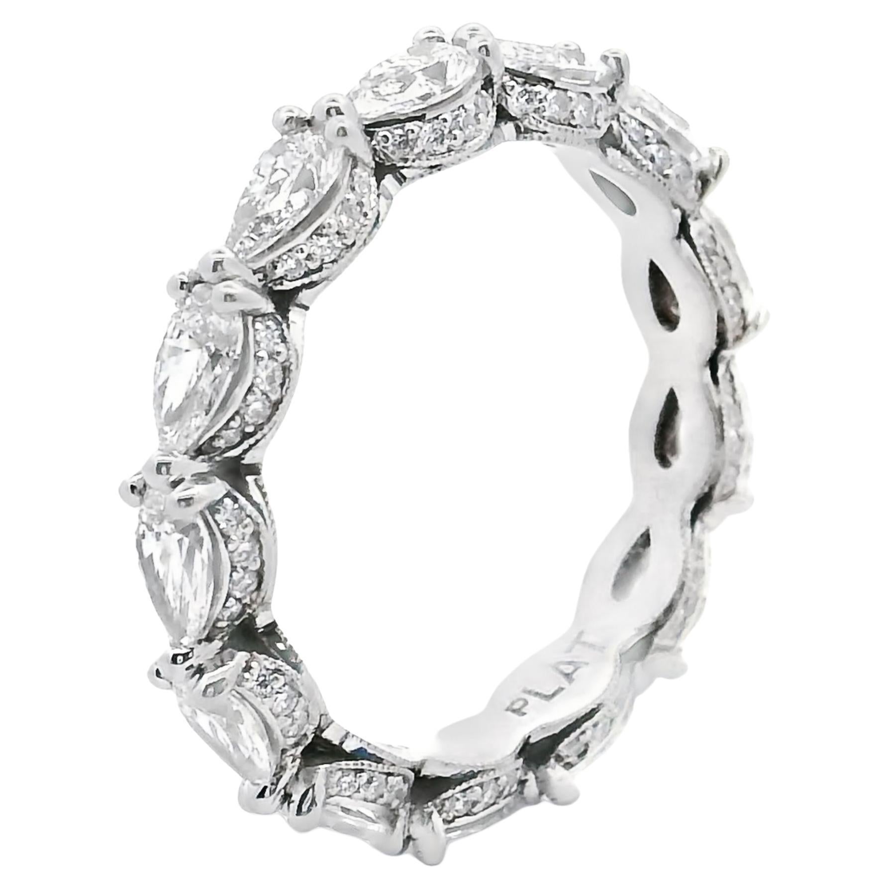 Tacori HT2642, bague d'éternité en platine avec diamant en forme de poire de 2,22 carats, taille 6,5