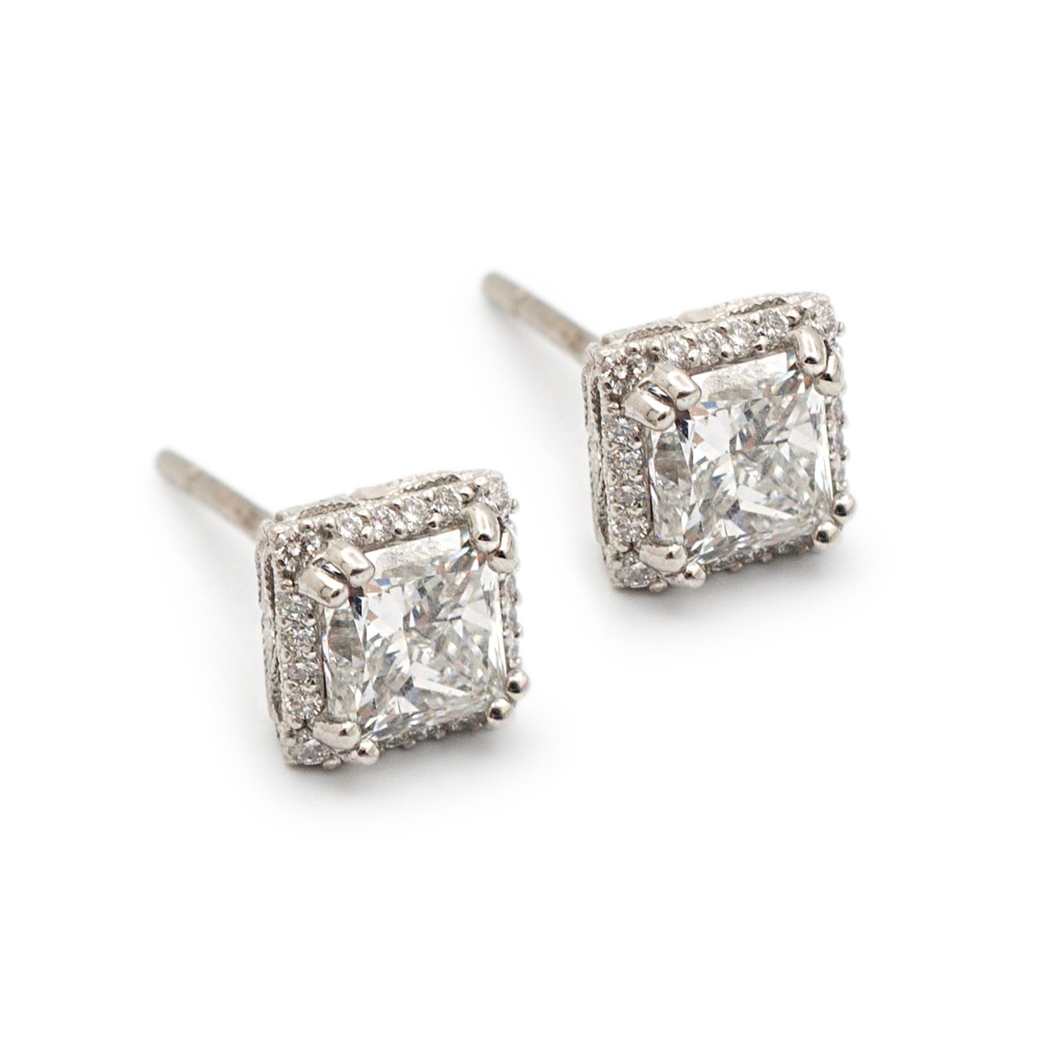 Women's Tacori Ladies 18K White Gold Filigreed Style Square Halo Diamond Stud Earrings For Sale
