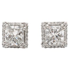 Tacori Ladies 18K White Gold Filigreed Style Square Halo Diamond Stud Earrings