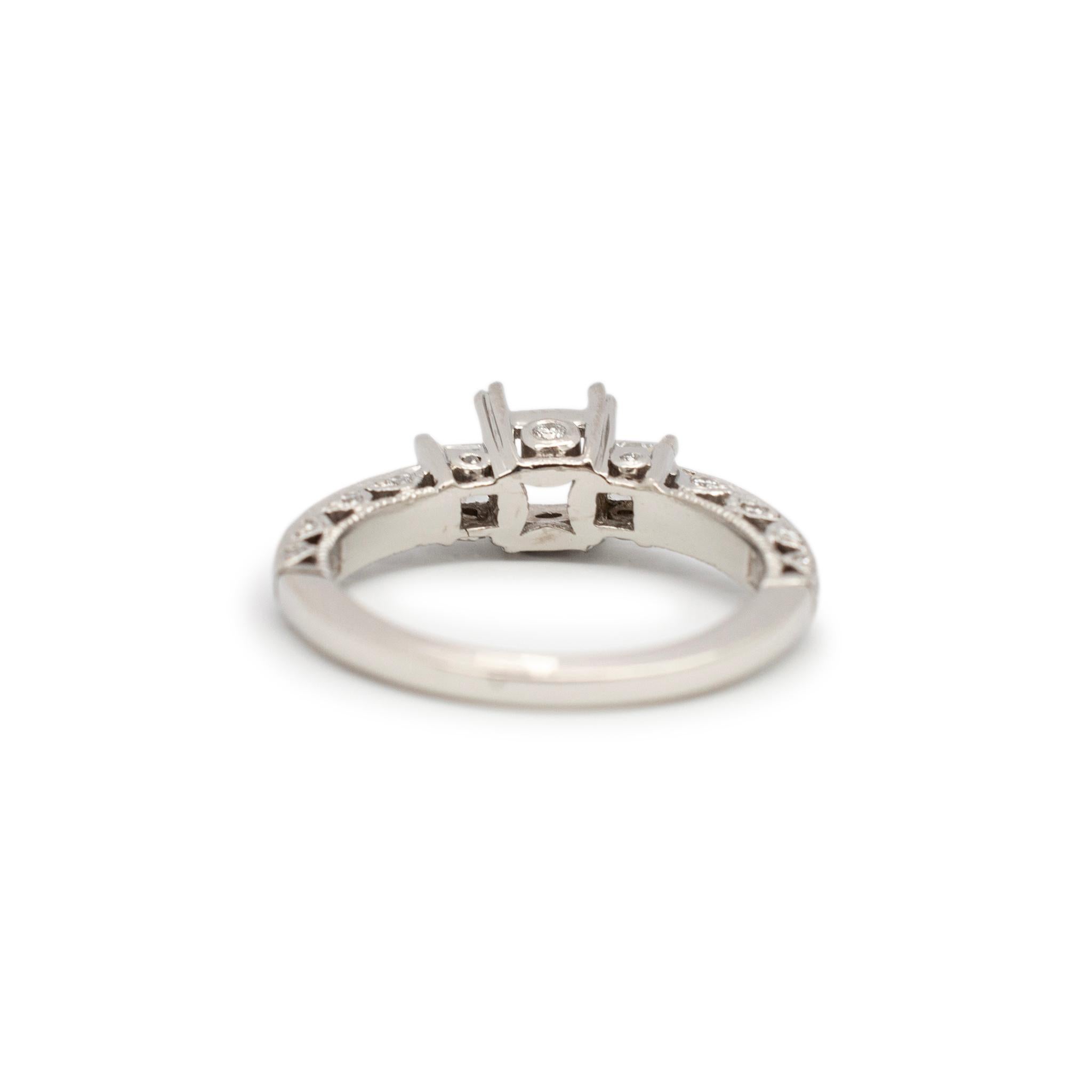 Women's Tacori Ladies Platinum Squared Three Stone Diamond Semi Mount Engagement Ring For Sale
