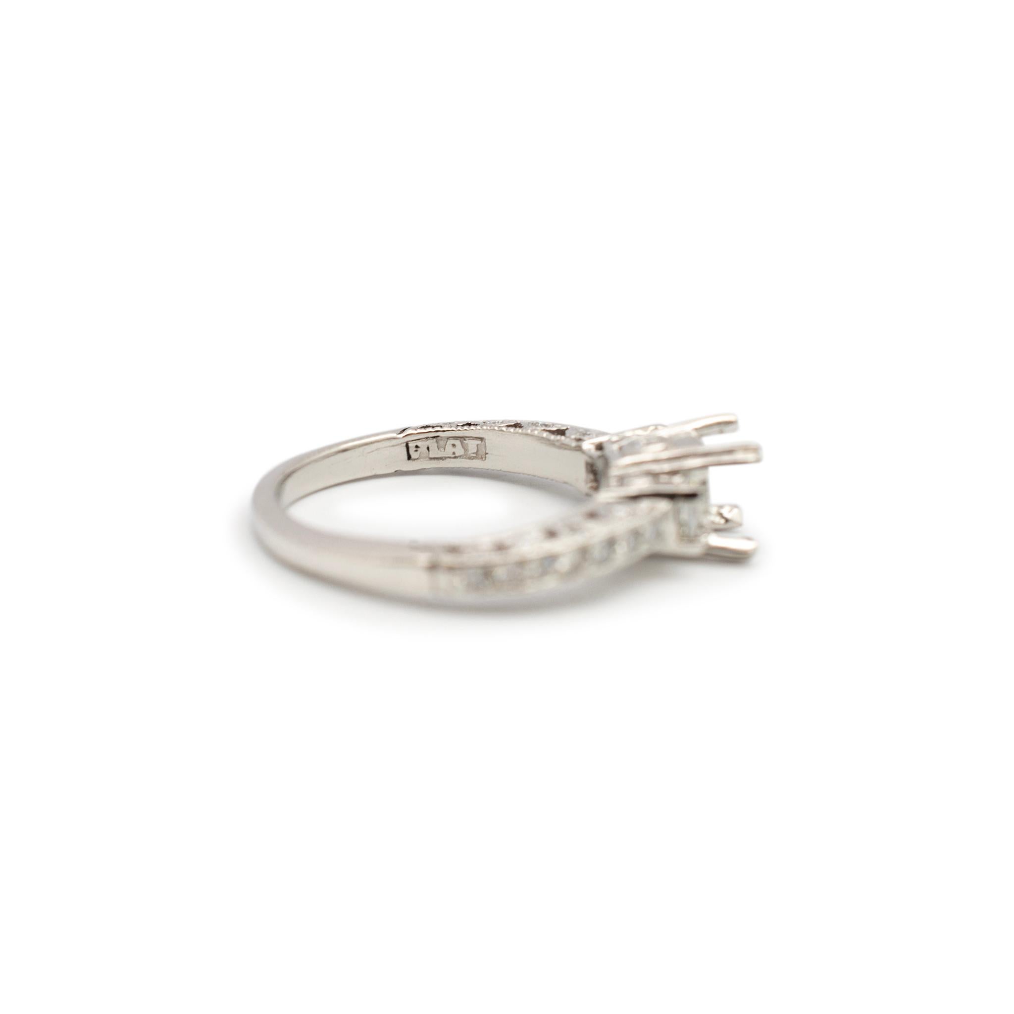 Tacori Ladies Platinum Squared Three Stone Diamond Semi Mount Engagement Ring For Sale 3