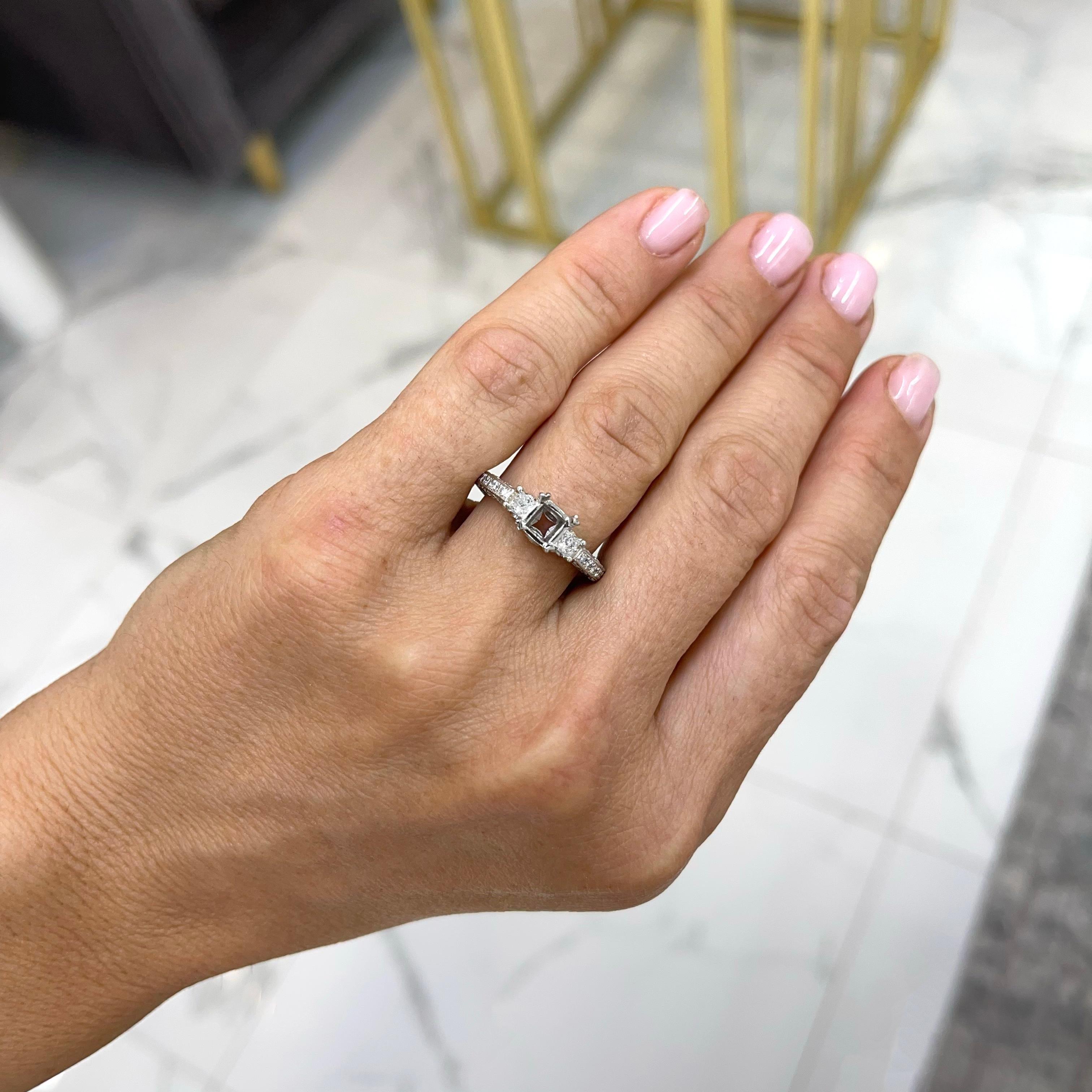 Tacori Ladies Platinum Squared Three Stone Diamond Semi Mount Engagement Ring For Sale 4