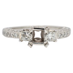Used Tacori Ladies Platinum Squared Three Stone Diamond Semi Mount Engagement Ring