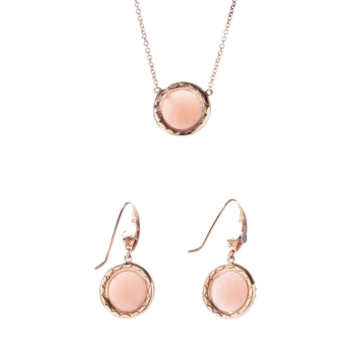 Tacori Necklace and Earrings Set Peach Moonstone Diamonds 18 Karat Rose Gold In New Condition For Sale In Houston, TX