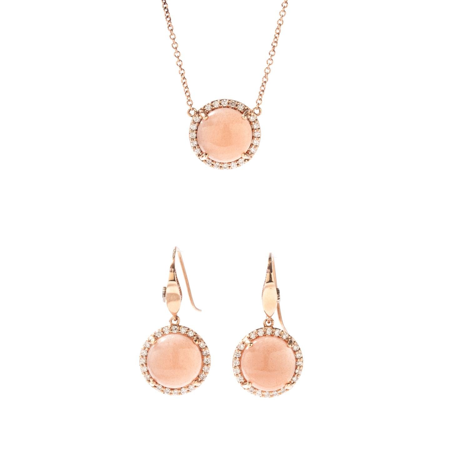 Tacori Necklace and Earrings Set Peach Moonstone Diamonds 18 Karat Rose Gold For Sale