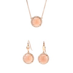 Tacori Necklace and Earrings Set Peach Moonstone Diamonds 18 Karat Rose Gold