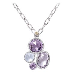 Tacori Necklace Sterling Silver Amethyst and Chalcedony Pendant 18 Karat Gold