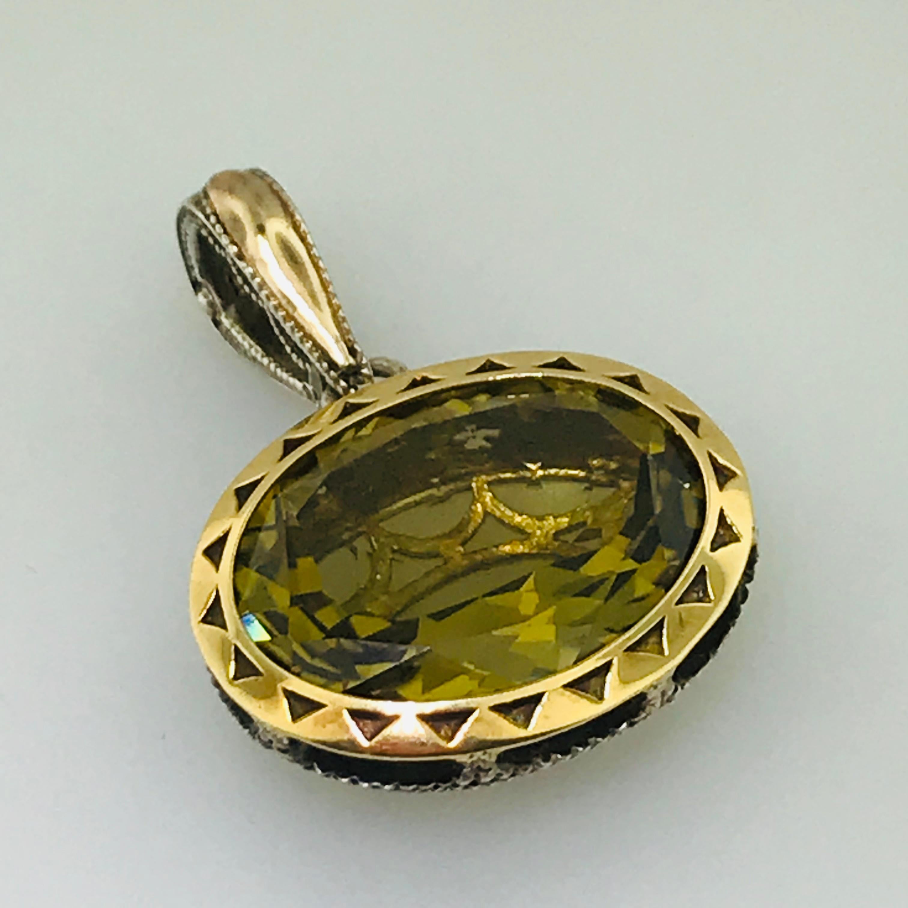 Artisan Tacori Olive Quartz Enhancer in Sterling Silver and 18 Karat Yellow Gold For Sale