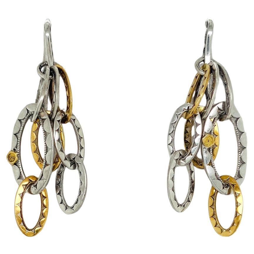 Tacori Oval Link Two-Tone 1.5" Dangle Earrings, Sterling Silver & 18KYG  For Sale