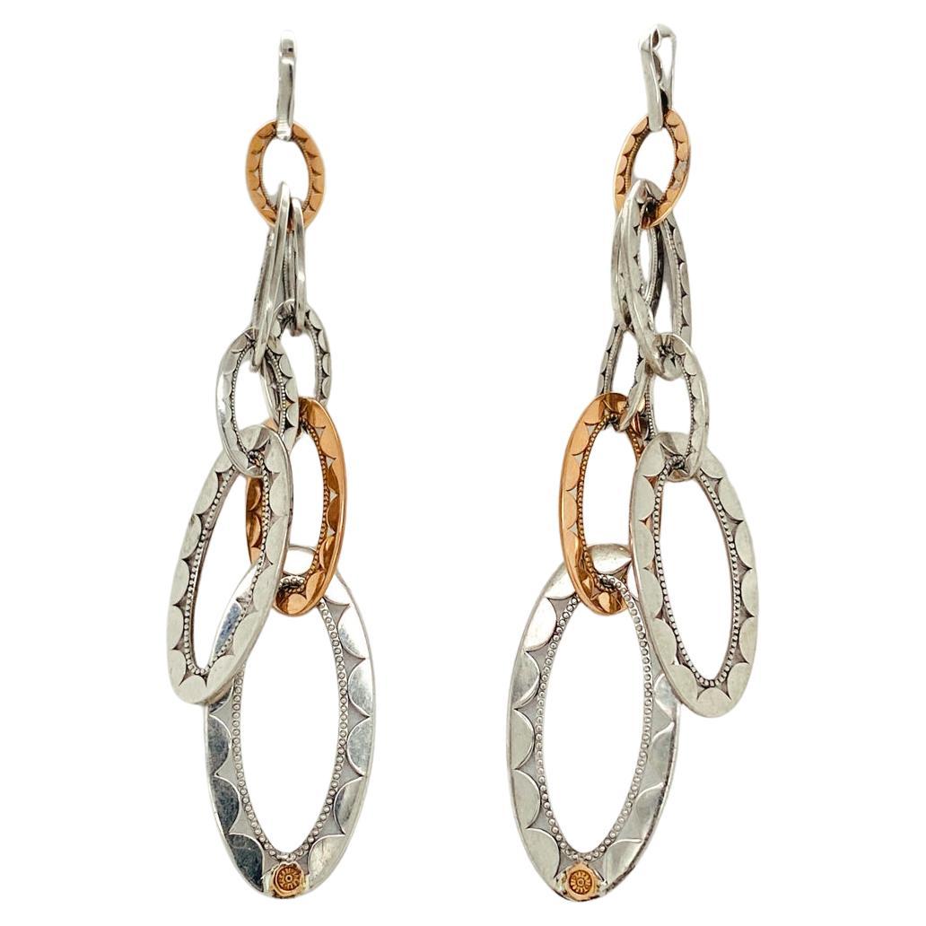 Tacori Oval Link Two-Tone Sterling & 18KRG 3" Long Dangle Earrings For Sale