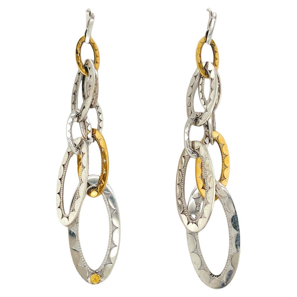 Tacori Oval Link Two-Tone Sterling & 18KYG 3" Long Dangle Earrings For Sale