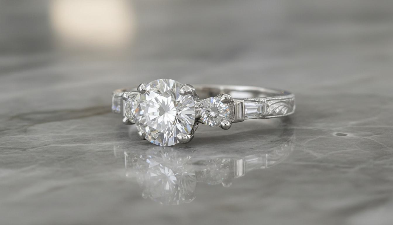 Tacori Anillo de Compromiso de Platino y Oro Amarillo de 18 K Semimontura Redonda de Tres Piedras Contemporáneo en venta