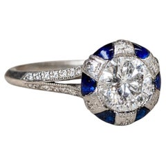 Tacori Platin-Verlobungsring im Art-Déco-Stil mit 1 Karat Diamant und Bufftop-Saphir