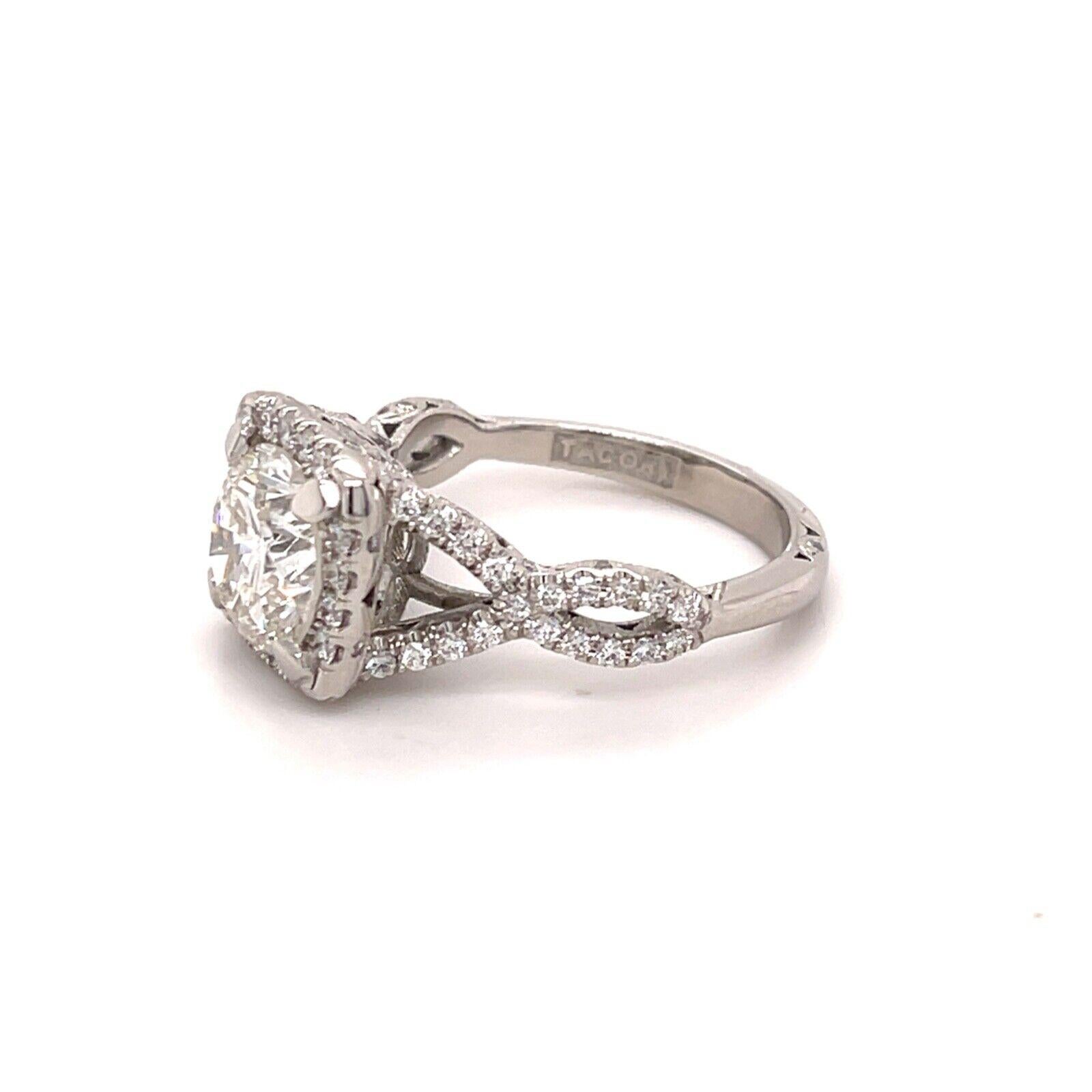 Modern Tacori Platinum 2.37 Carat Round Diamond W/ Halo & Twist Shank Engagement Ring