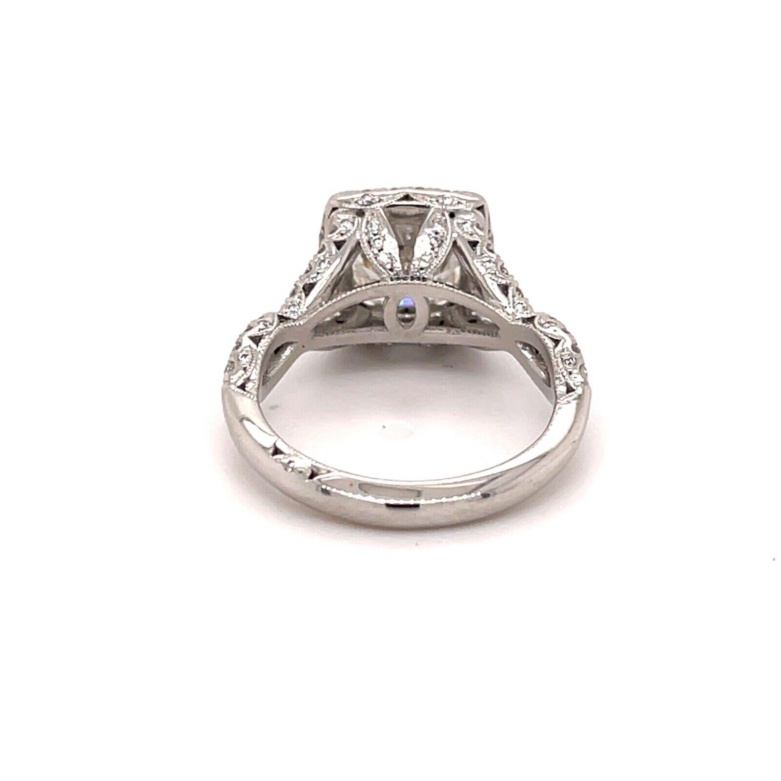Round Cut Tacori Platinum 2.37 Carat Round Diamond W/ Halo & Twist Shank Engagement Ring