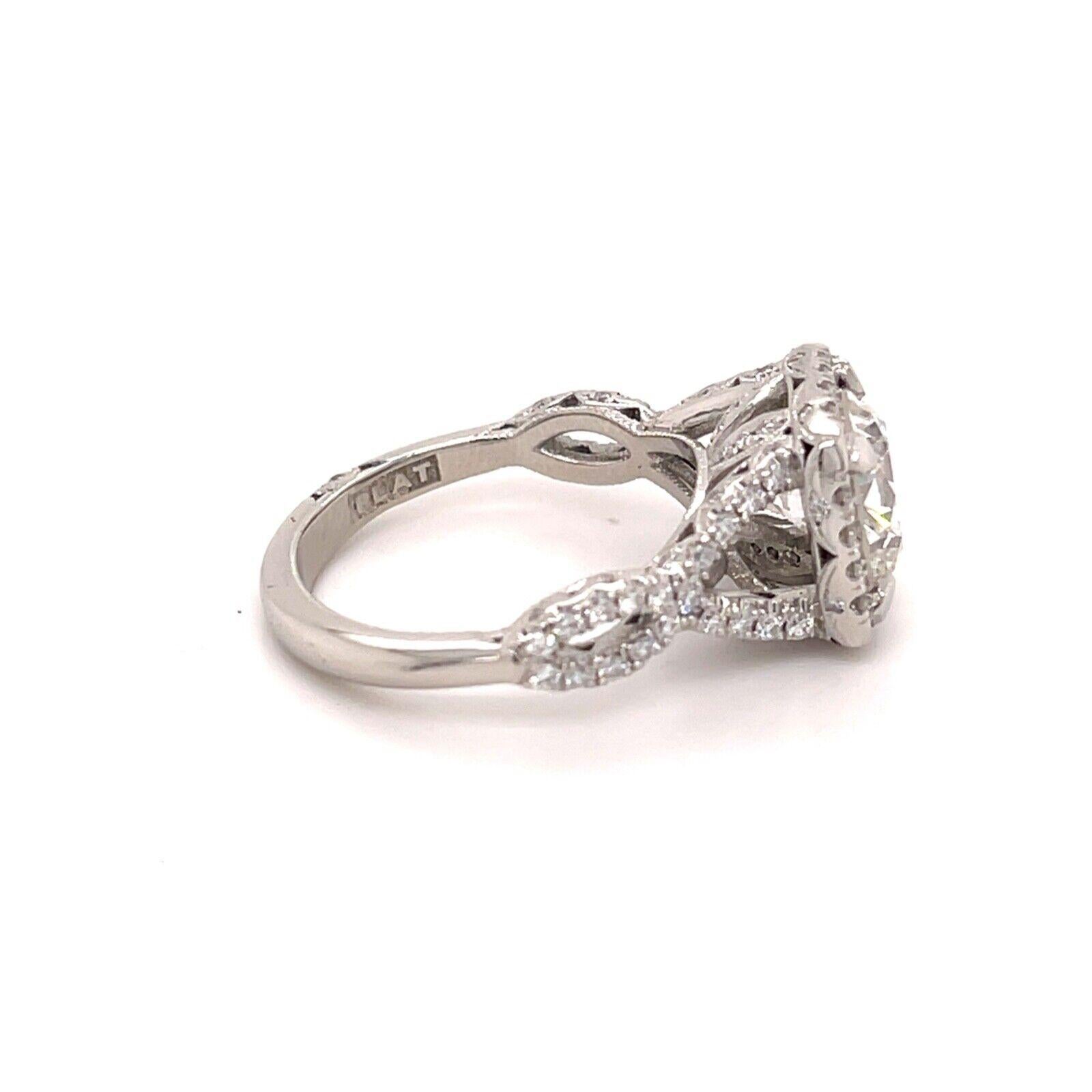 Tacori Platinum 2.37 Carat Round Diamond W/ Halo & Twist Shank Engagement Ring In Good Condition In Montgomery, AL