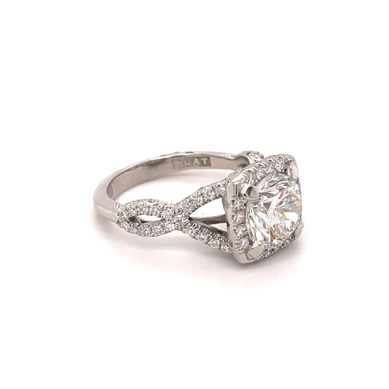 Women's Tacori Platinum 2.37 Carat Round Diamond W/ Halo & Twist Shank Engagement Ring