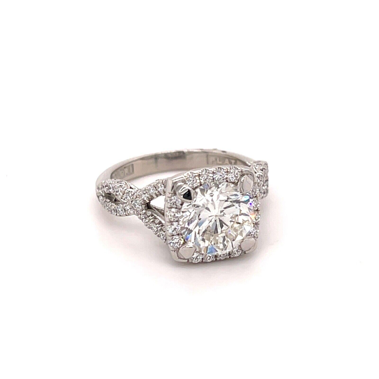 Tacori Platinum 2.37 Carat Round Diamond W/ Halo & Twist Shank Engagement Ring 1