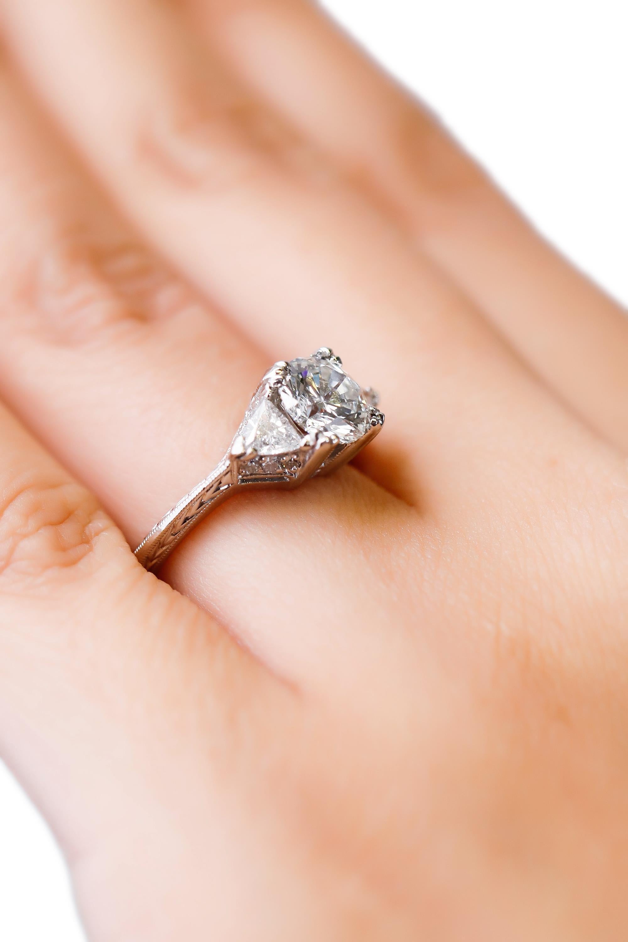 Contemporary Tacori Platinum 2.98 Carat Diamond Vintage Style Engagement Ring Fine Jewelry For Sale