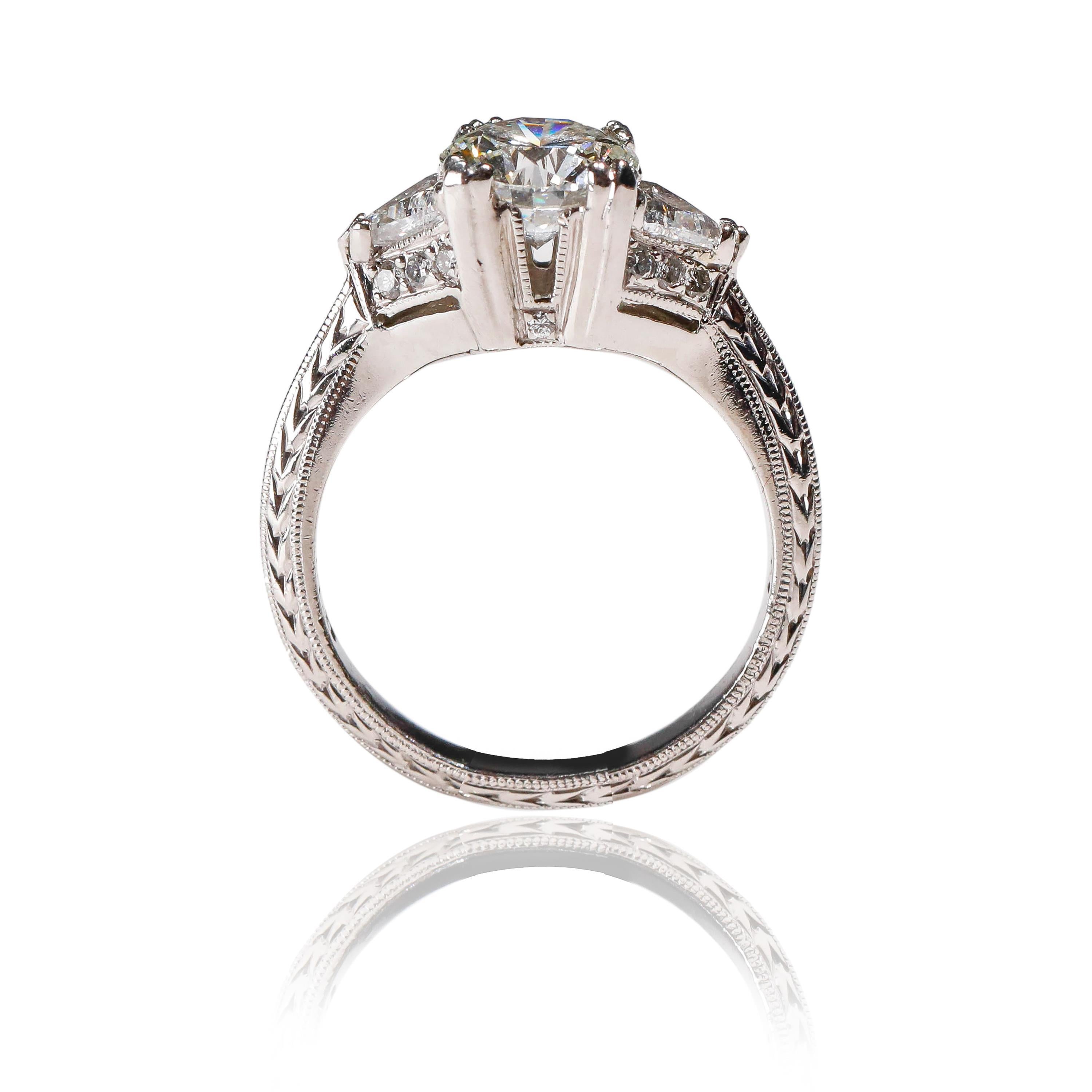 Round Cut Tacori Platinum 2.98 Carat Diamond Vintage Style Engagement Ring Fine Jewelry For Sale