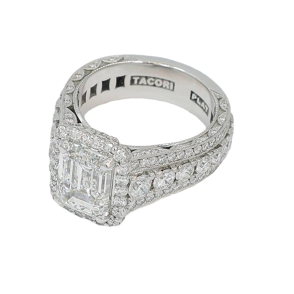 Women's or Men's Tacori Platinum 4.04 Carat Diamond Ring H-VS2 GIA For Sale