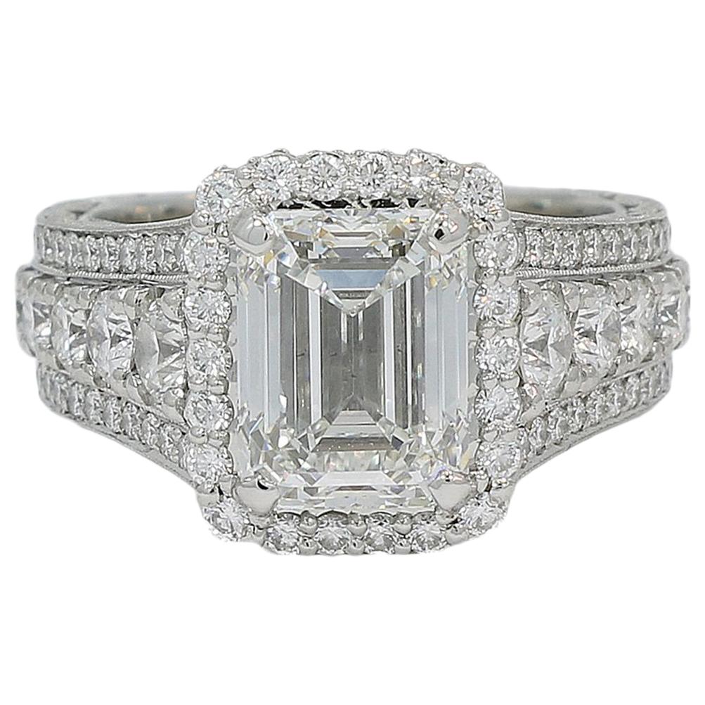 Tacori Platinum 4.04 Carat Diamond Ring H-VS2 GIA For Sale