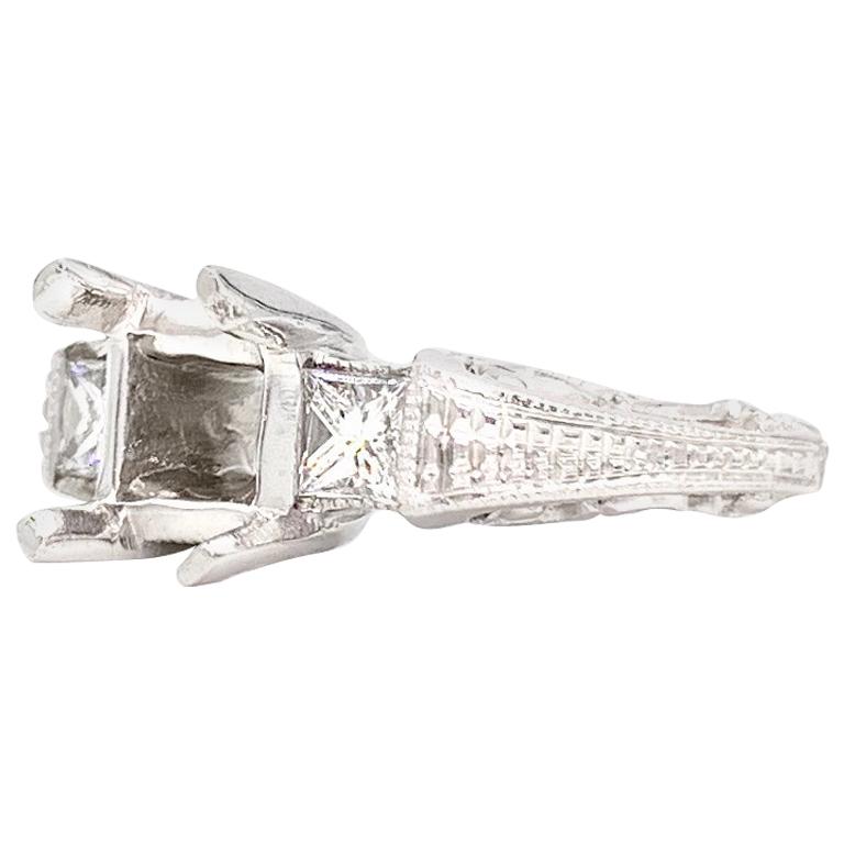 Tacori Platinum Carved Three-Stone Style Ring Setting For Sale