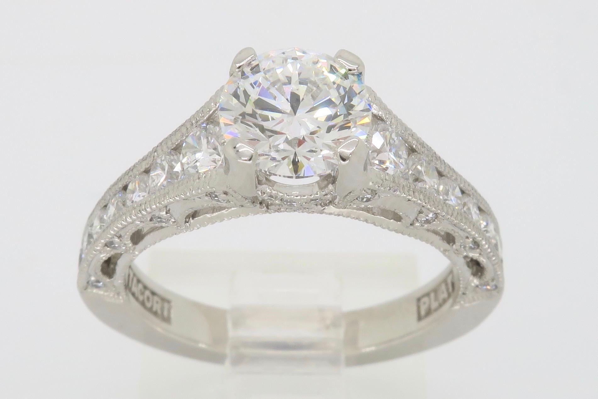 Round Cut Tacori Platinum Reverse Crescent Certified Diamond Engagement Ring