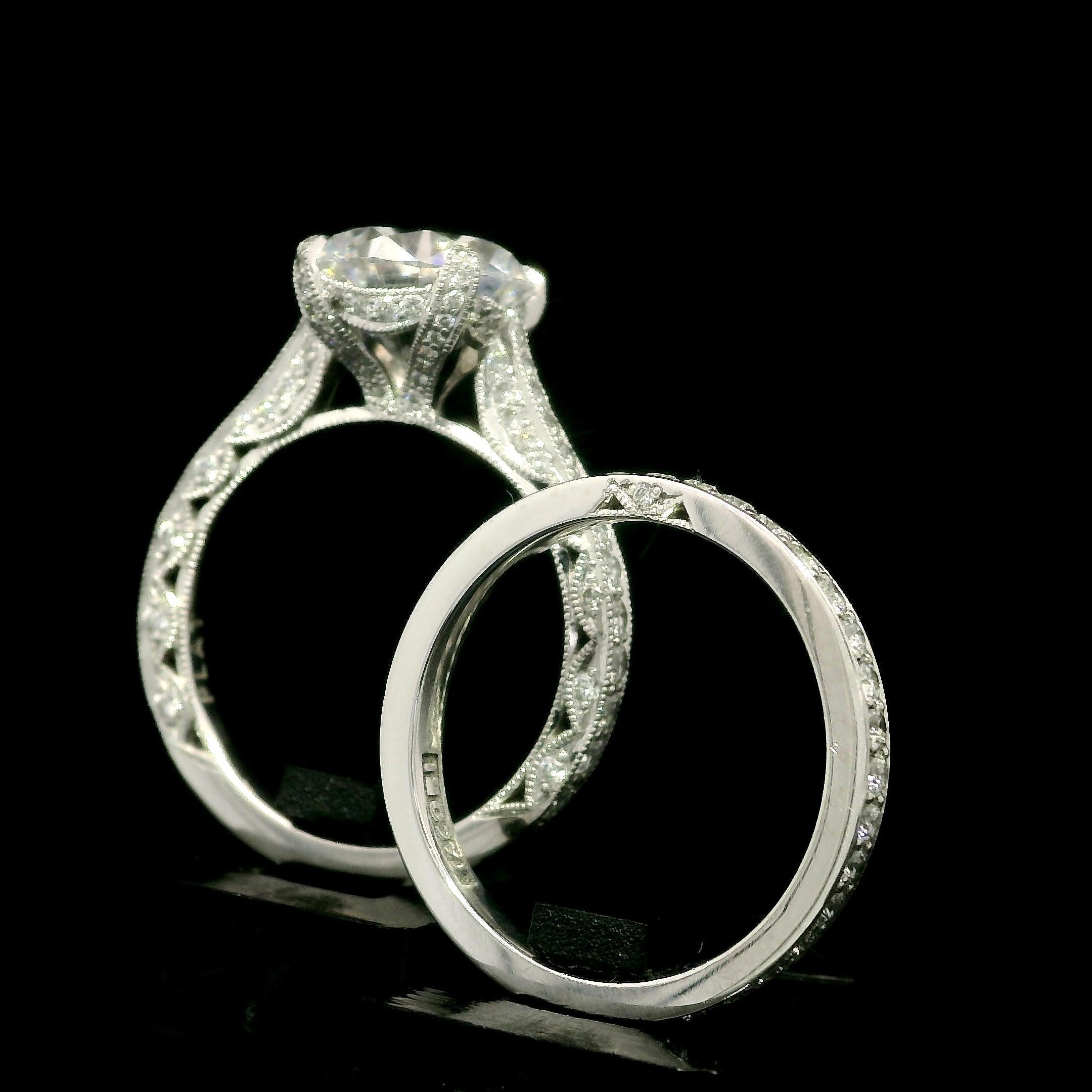 Tacori Platin Zirkonia & Diamant Classic Crescent Verlobungsring Hochzeit Band Damen