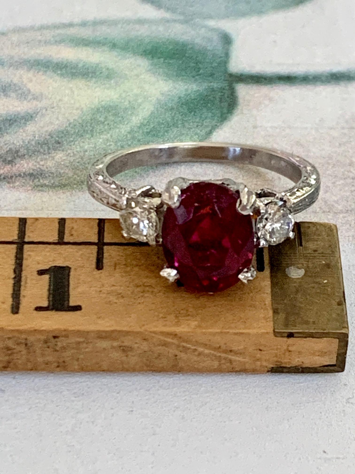 Tacori Faceted Rubellite Tourmaline & Brilliant Cut Diamond Platinum Ring-Size 5 4