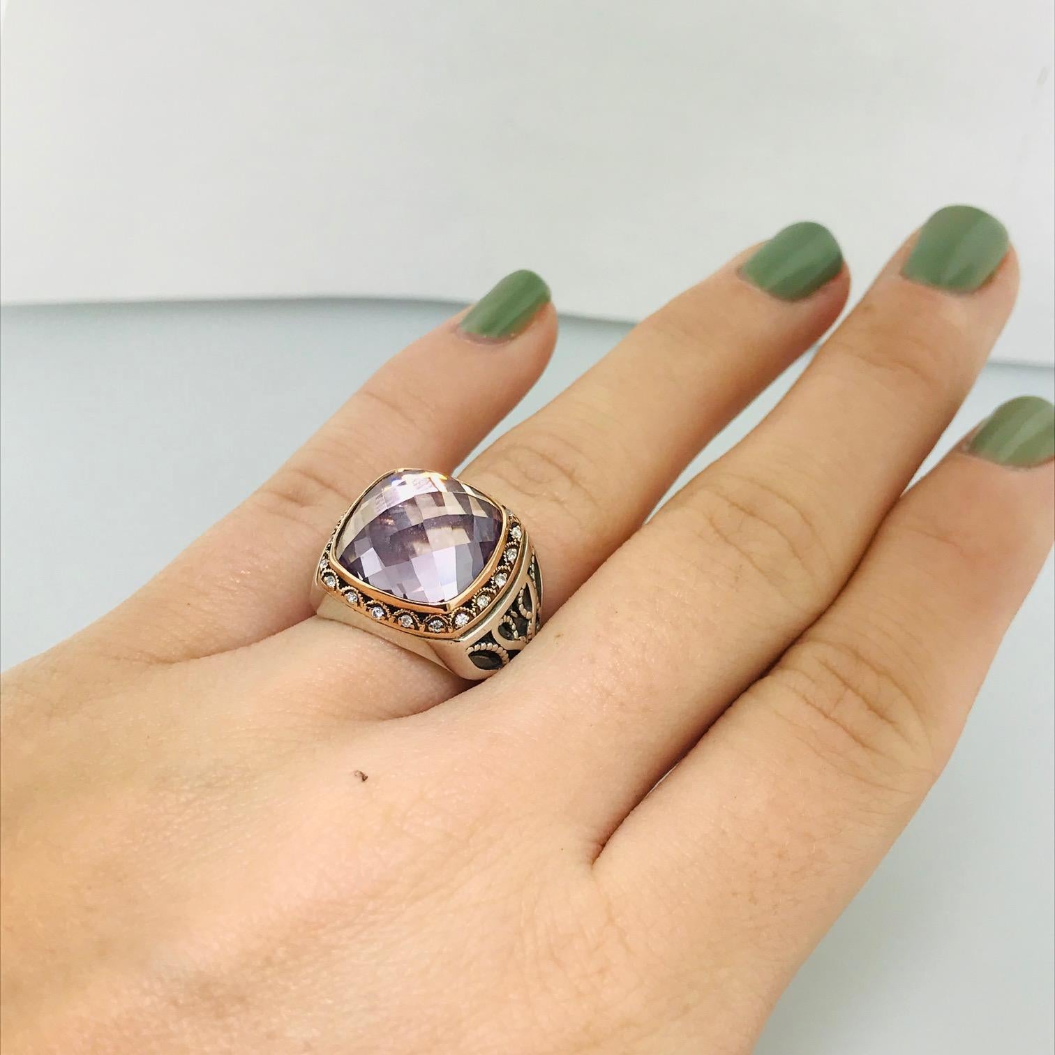 Tacori Rose de France Amethyst-Ring aus 18 Karat Gold und Sterlingsilber SR104P13 (Kissenschliff) im Angebot