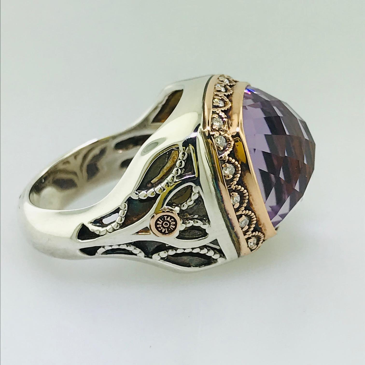 Artisan Tacori Rose de France Amethyst 18 Karat Gold and Sterling Silver Ring SR104P13 For Sale
