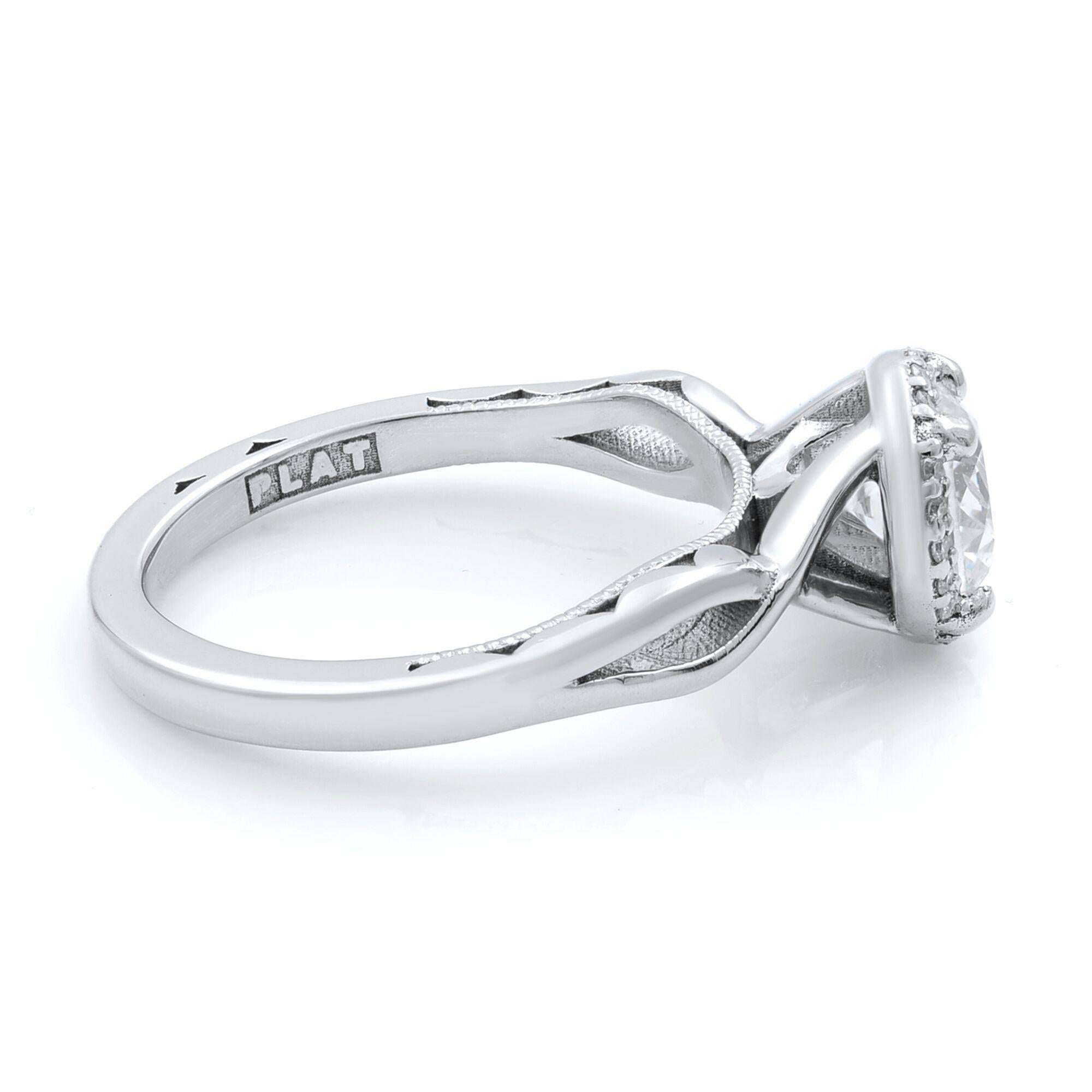 Modern Tacori Round Brilliant Diamond Platinum Engagement Ring 0.81 Carat
