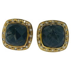 Used Tacori Rutilated Quartz and Diamond Earring Studs in Sterling and 18 Karat Gold