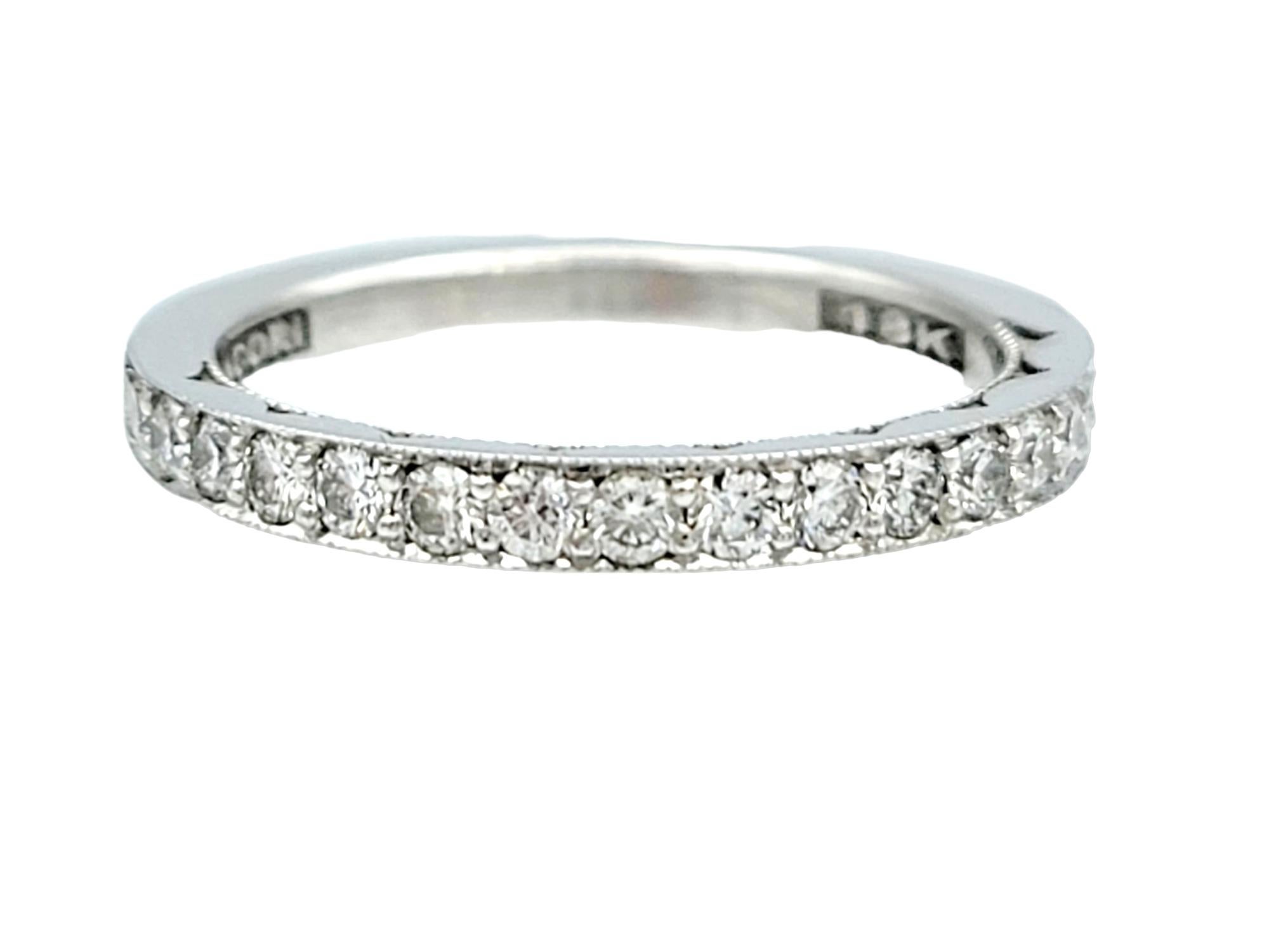Contemporary Tacori Sculpted Crescent Pavé Diamond Wedding Band Ring in 18 Karat White Gold For Sale