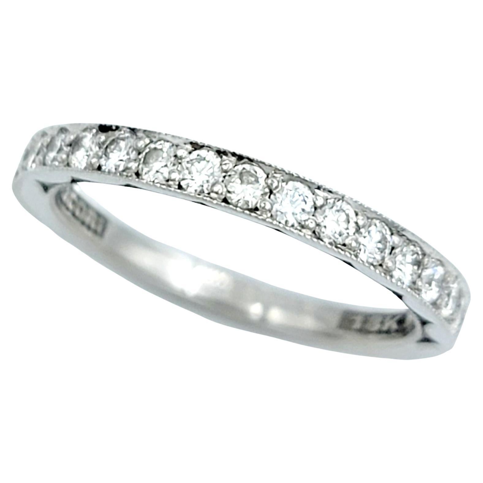 Tacori Sculpted Crescent Pavé Diamond Wedding Band Ring in 18 Karat White Gold