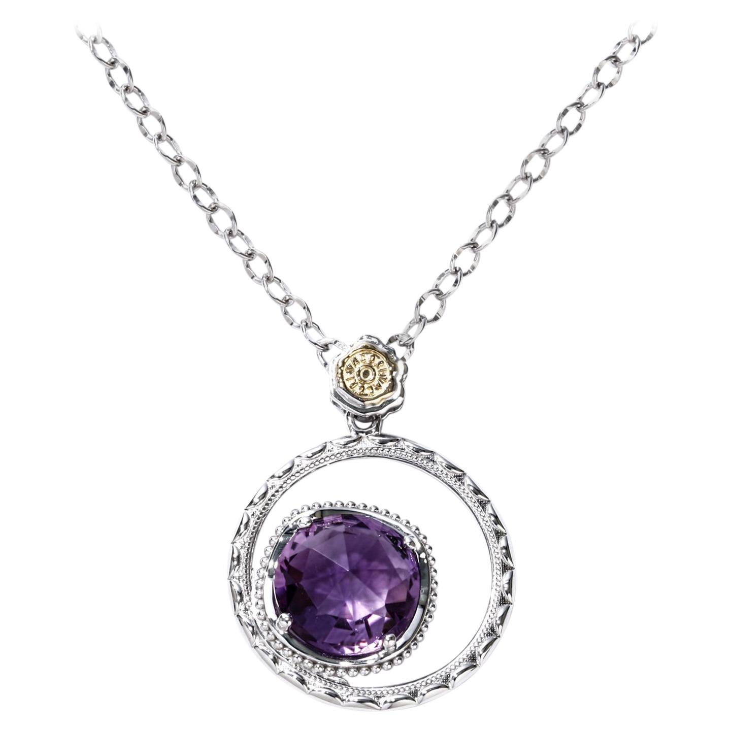 Tacori Silver & Amethyst Necklace Lilac Blossoms Bold Bloom 3.34 ct. 18k Gold For Sale