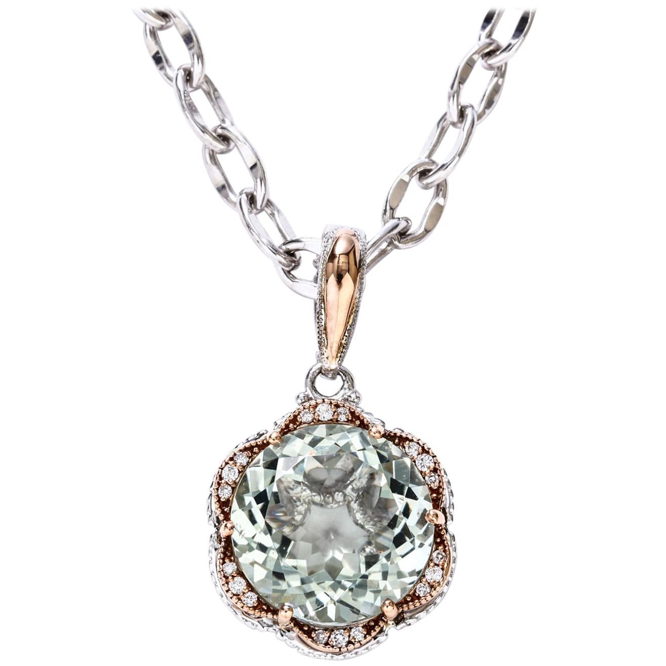 Tacori Silver Prasiolite Green Quartz Diamond Pendant 18 Karat Gold 12.97 Carat For Sale