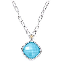 Tacori Silver Turquoise and Clear Quartz Pendant Necklace 18 Karat Gold SN13505