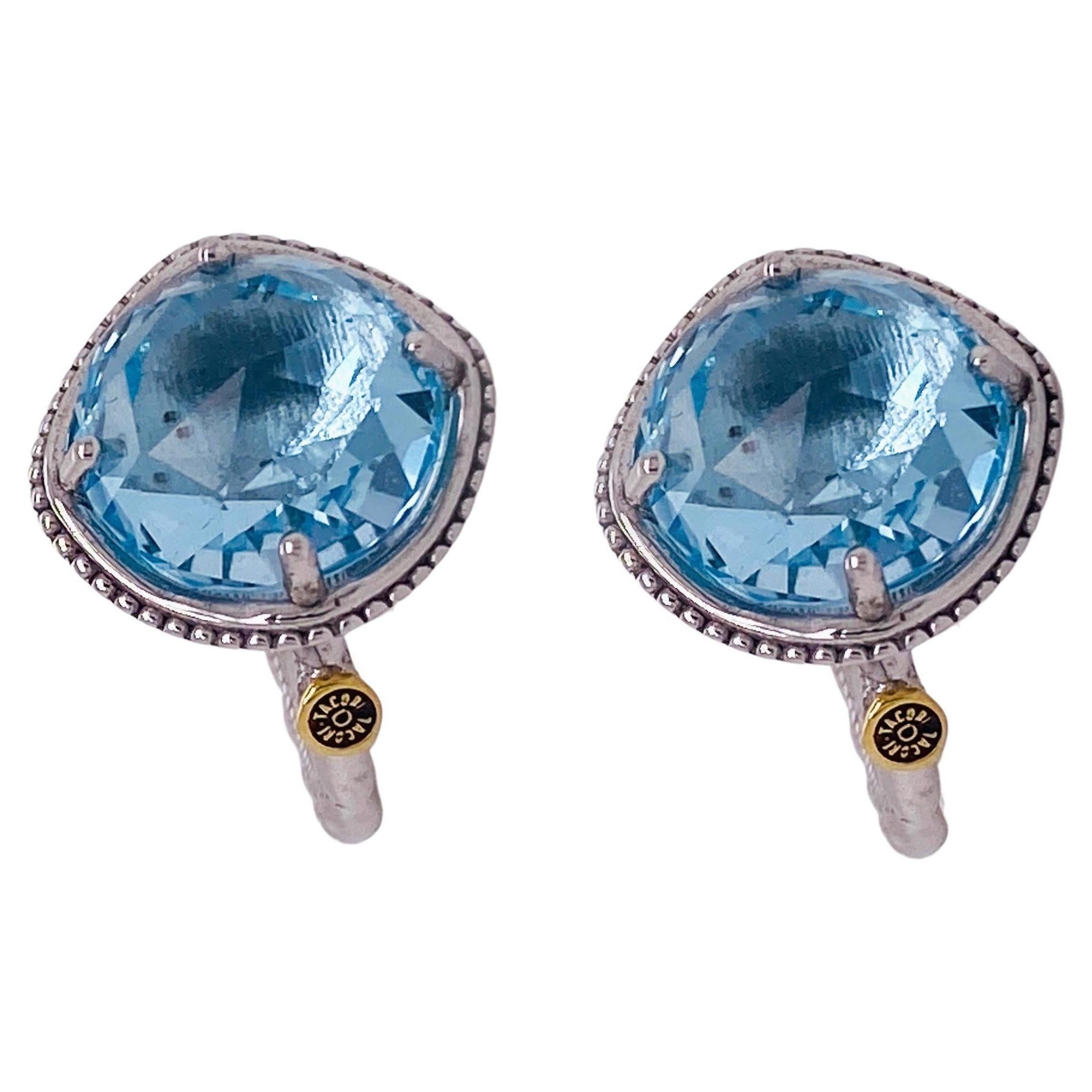 Tacori Sky Blue Topaz Hoops, Beads & Crescents, Sterling Silver and 18K Gold LV For Sale