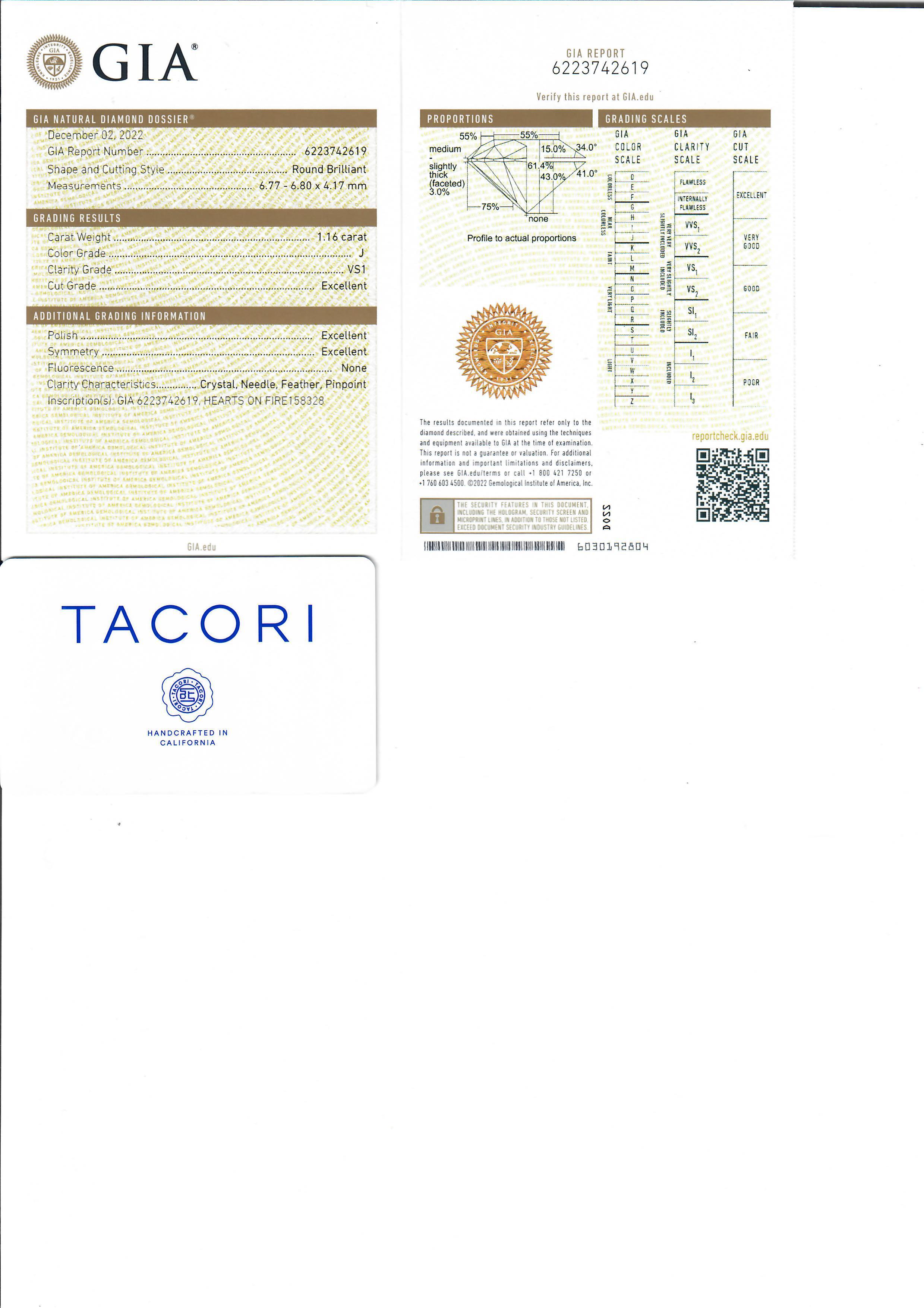 Tacori Solid 18k White Gold GIA 1.51ctw Triple Excellent Diamond Engagement Ring In Excellent Condition For Sale In Montclair, NJ