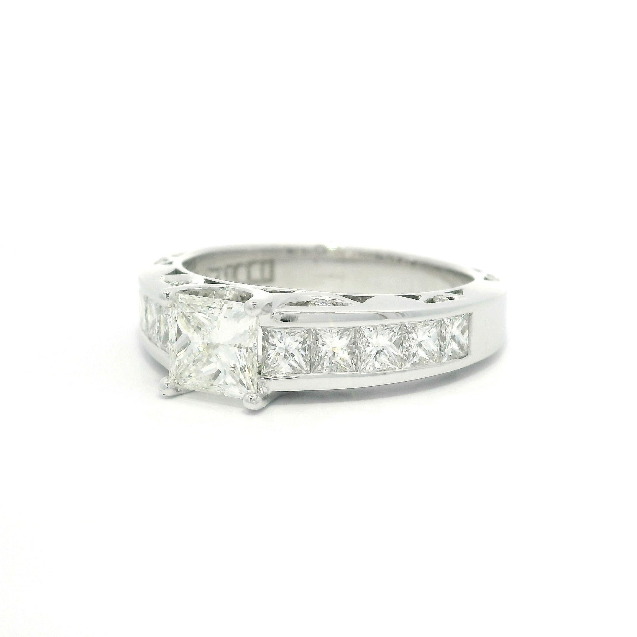 Tacori Solid 18k White Gold GIA 2.63ctw Princess Cut Diamond Engagement Ring For Sale 11