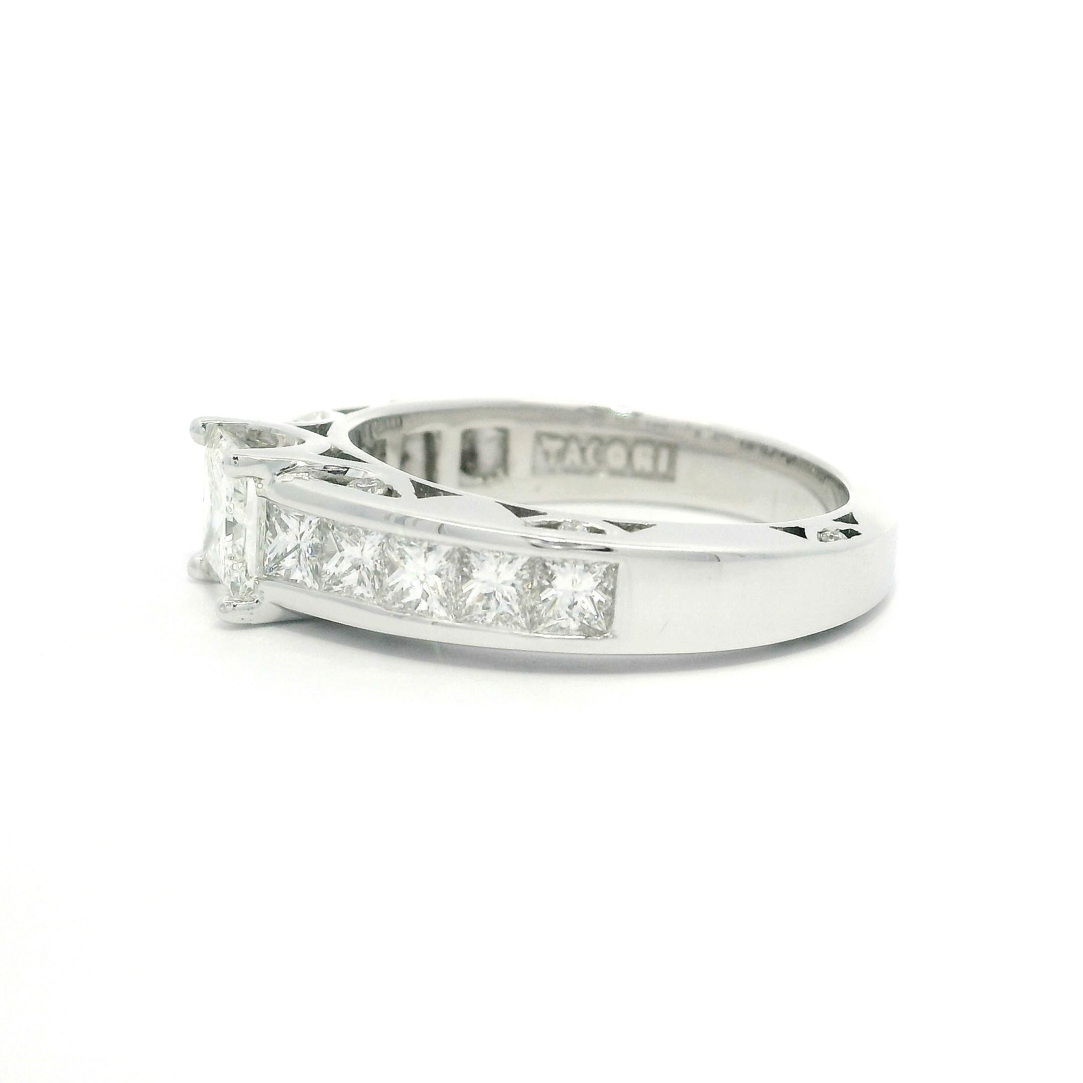 Tacori Solid 18k White Gold GIA 2.63ctw Princess Cut Diamond Engagement Ring For Sale 12