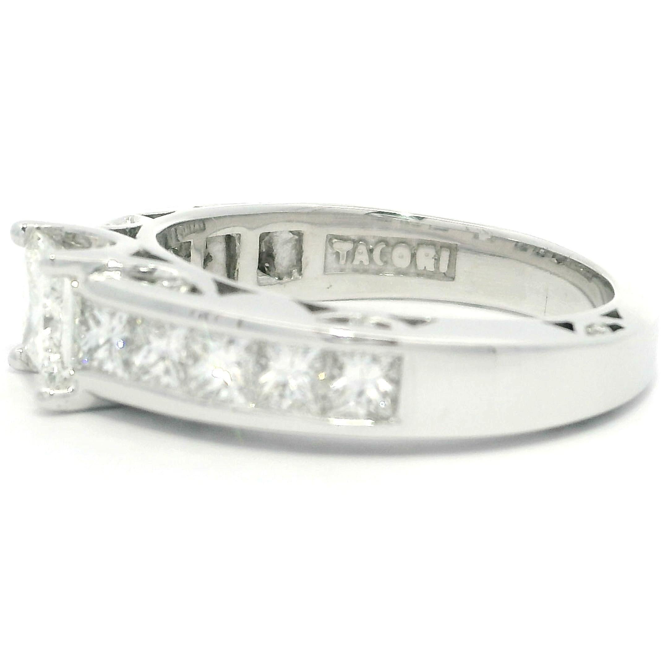 Tacori Solid 18k White Gold GIA 2.63ctw Princess Cut Diamond Engagement Ring For Sale 4