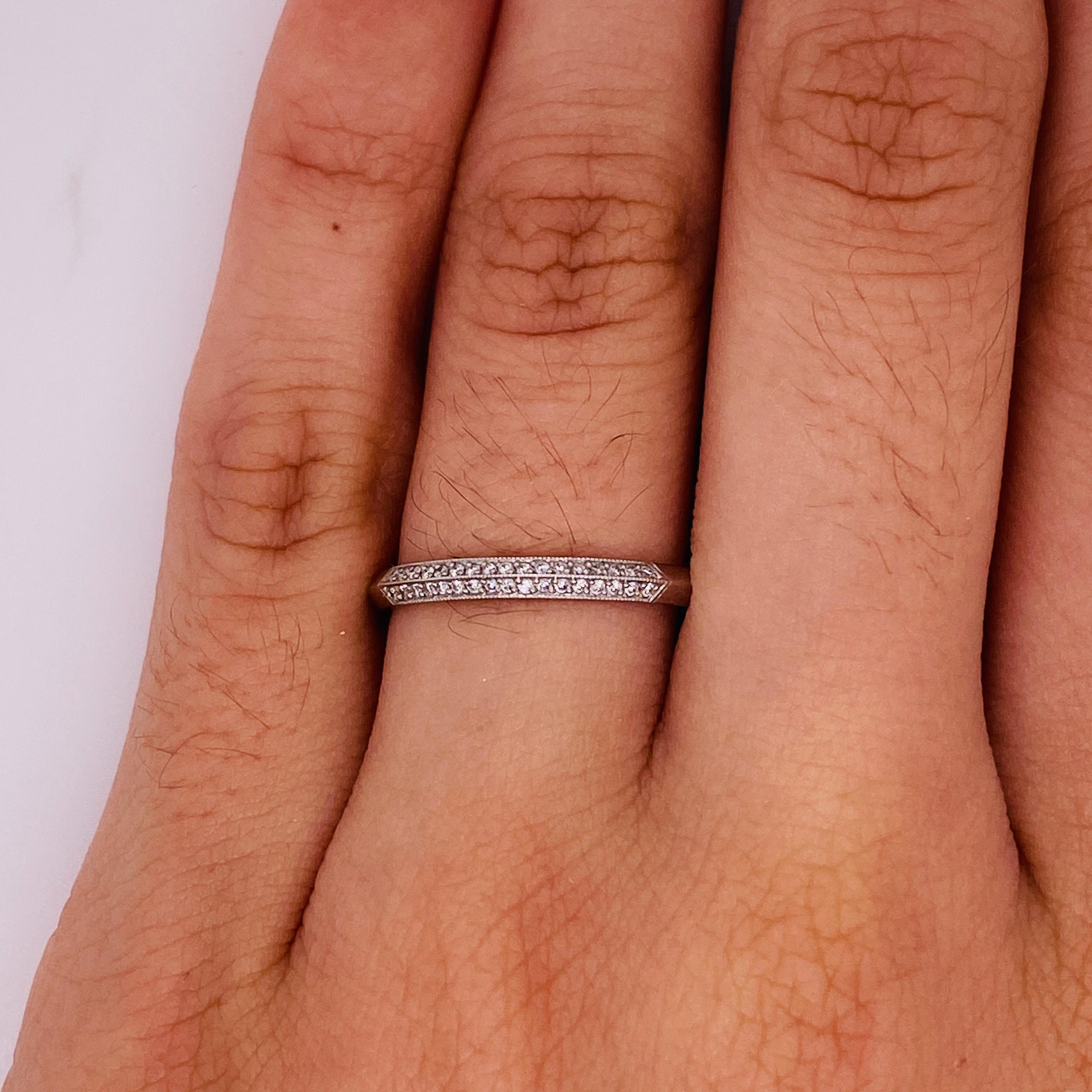 Round Cut Tacori Wedding Band with Diamonds in 18k White Gold Ring Vintage Inspired For Sale