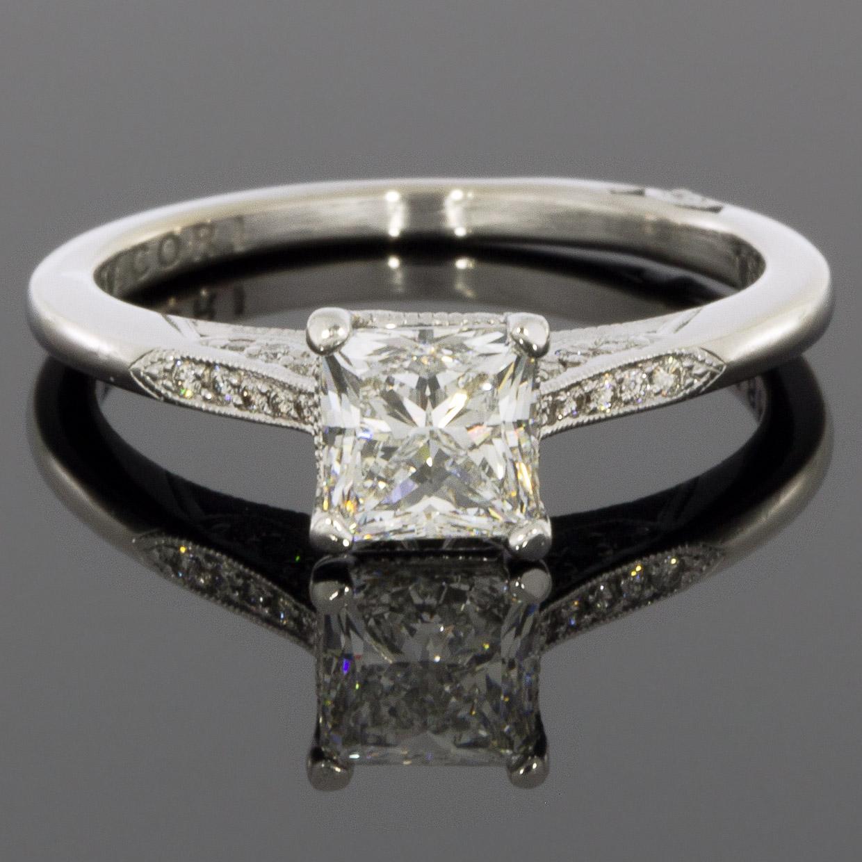 Princess Cut Tacori White Gold 1.16 Carat Princess Diamond Straight Engagement Ring