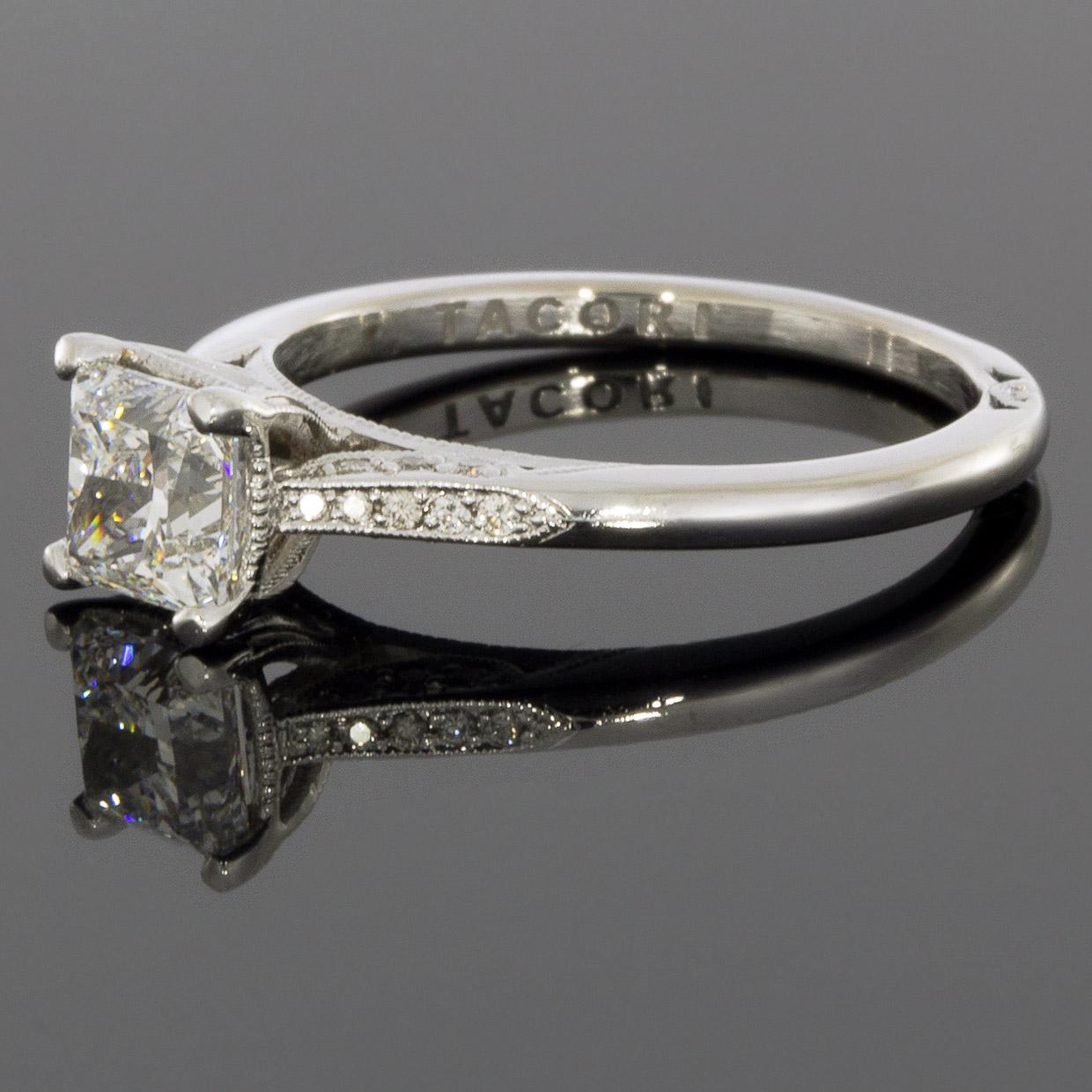 Tacori White Gold 1.16 Carat Princess Diamond Straight Engagement Ring In Excellent Condition In Columbia, MO