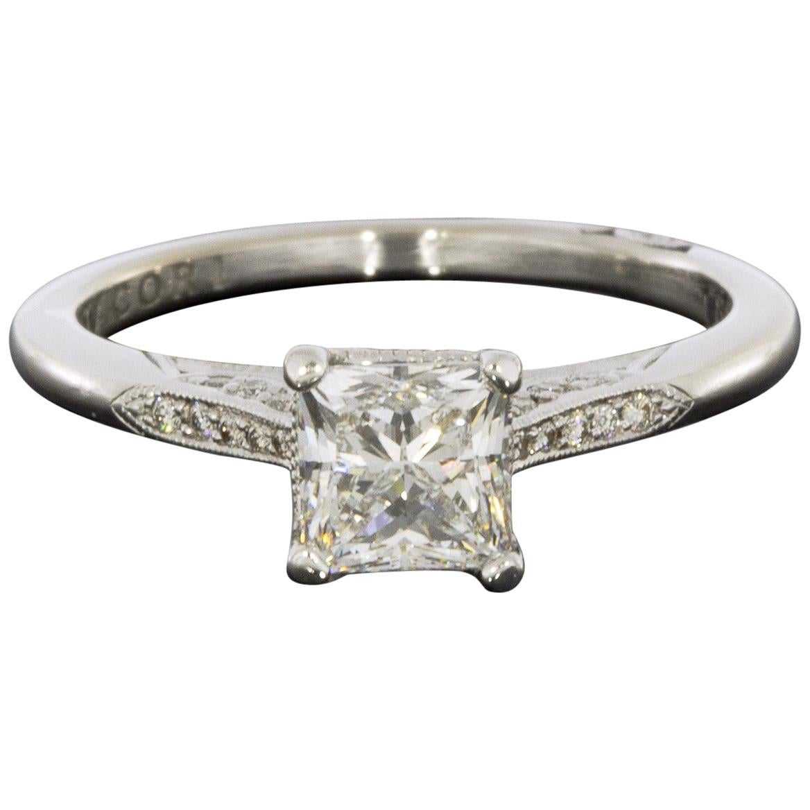 Tacori White Gold 1.16 Carat Princess Diamond Straight Engagement Ring