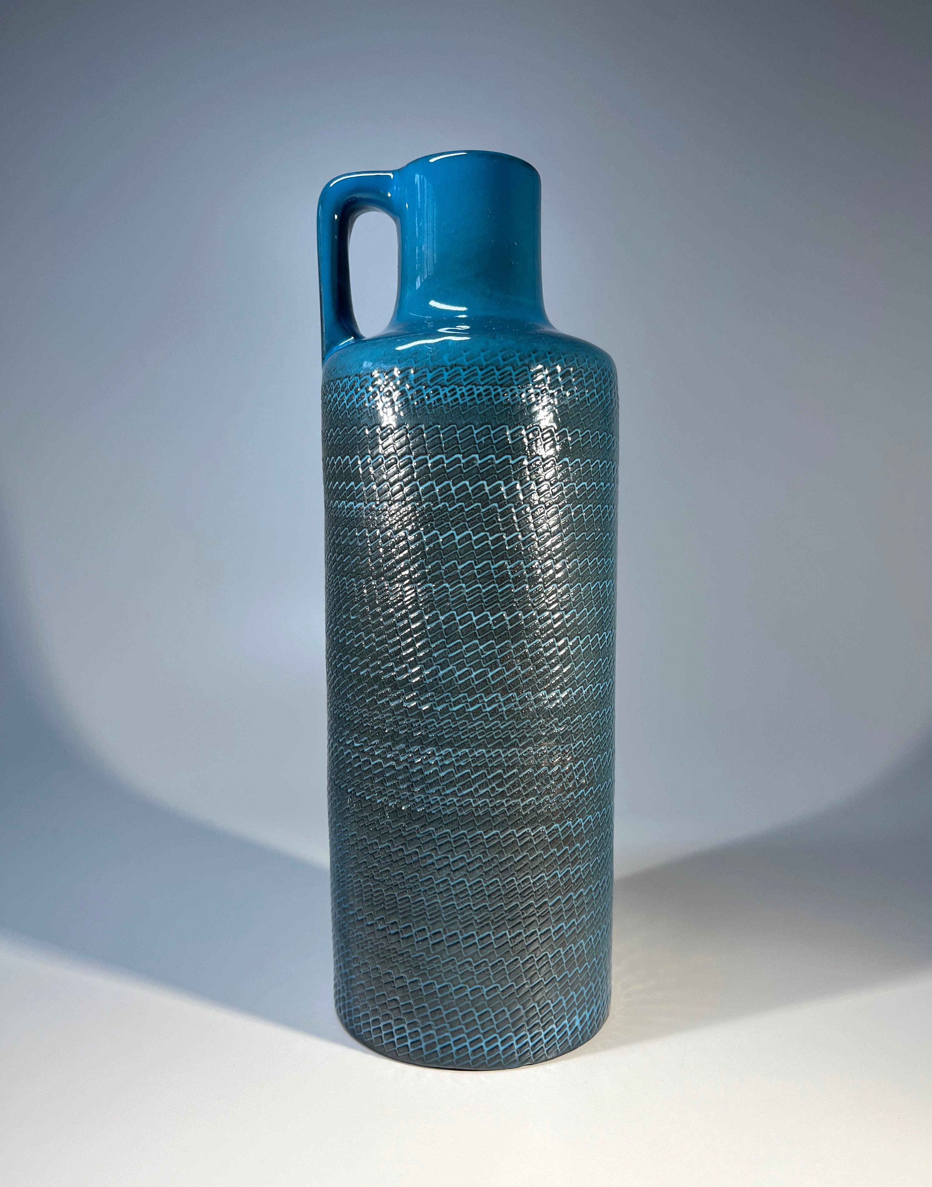 Mid-Century Modern Tactile, Turquoise Bris Series Earthenware Vase , Ingrid Atterberg, Upsala-Ekeby For Sale
