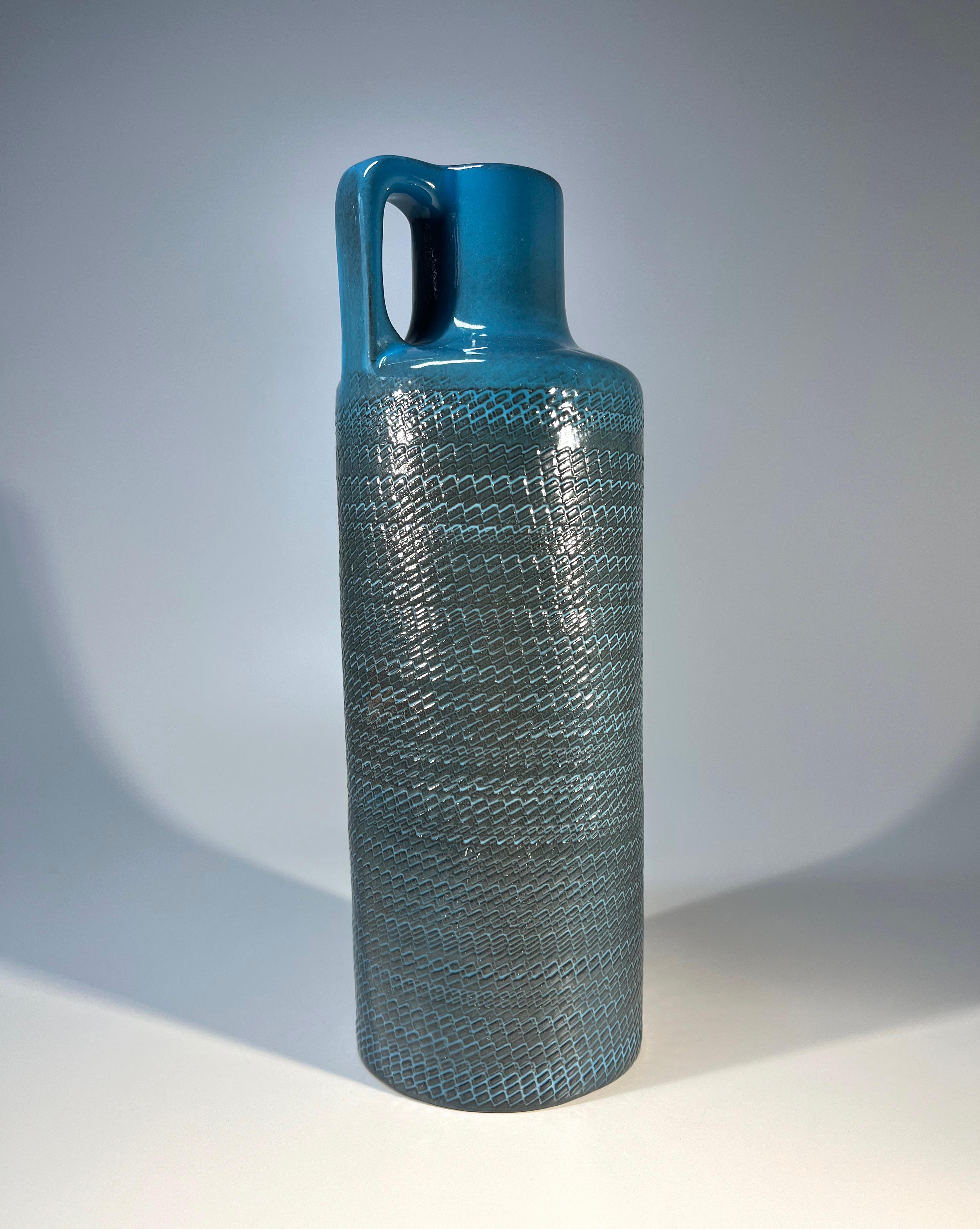 Swedish Tactile, Turquoise Bris Series Earthenware Vase , Ingrid Atterberg, Upsala-Ekeby For Sale